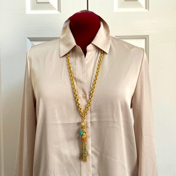 Lilly Pulitzer Women’ Seahorse Turquoise Tassel Necklace GoldTone -22”L Like New - Picture 2 of 7